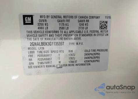 2016 Chevrolet Equinox Ls from USA, damaged, VIN 2GNALBEK3G1135397
